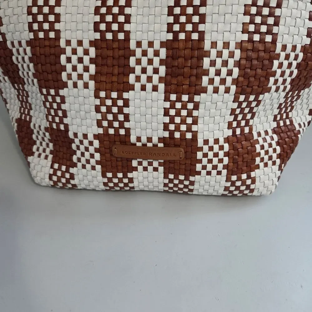 Loeffler Randall Woven Leather Brown & White Tote Bag - Picture 5 of 14